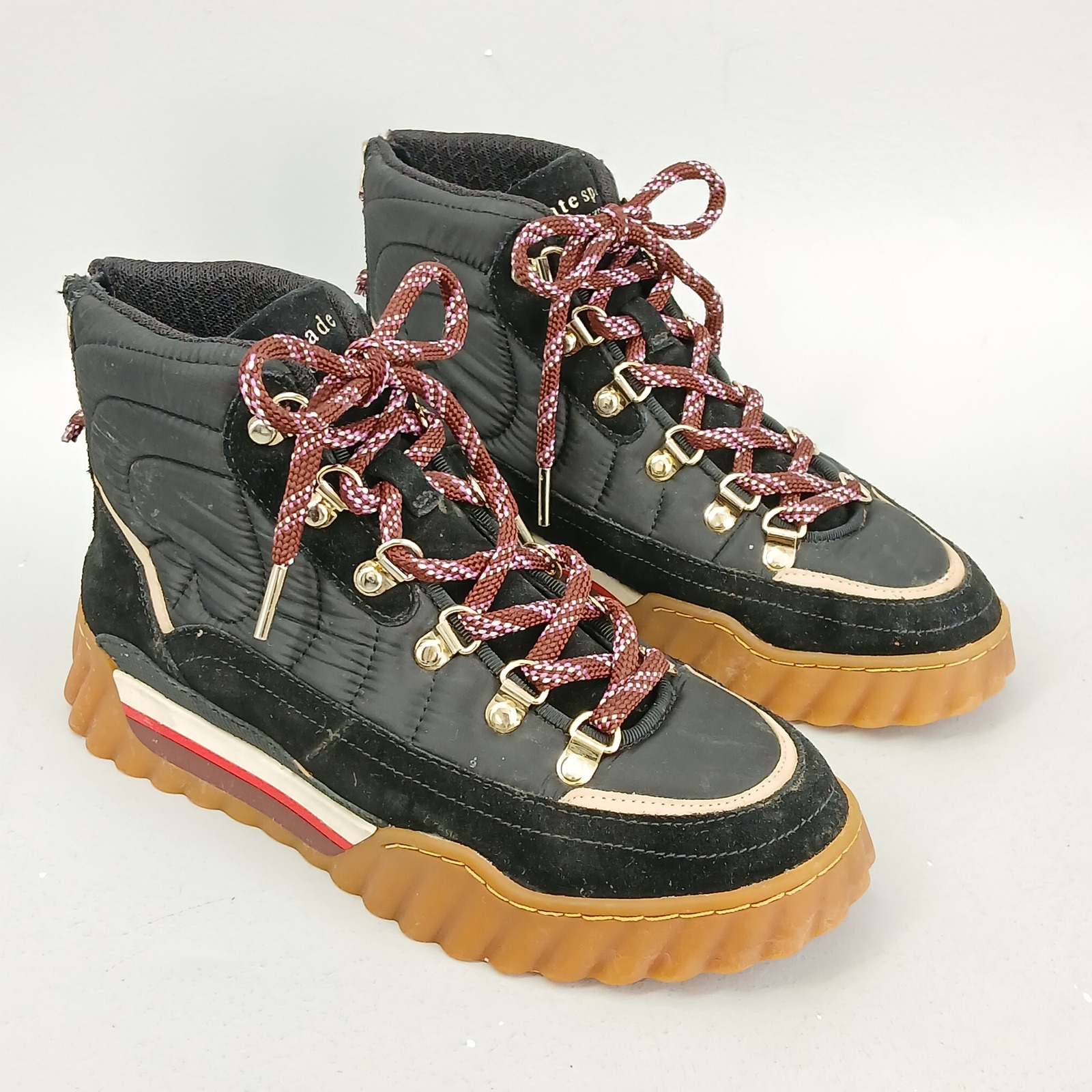 Kate Spade Wynter Hiker Boots Womens 7.5 Black Suede Quilted Platform